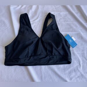 CUPSHE Bikini Top Black Women Large Full Coverage V Neck Tank‎ Swim Beach NEW